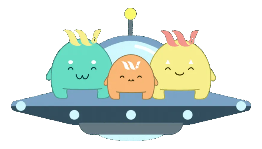 Hapoo, Tapi and Clover flying their spaceship